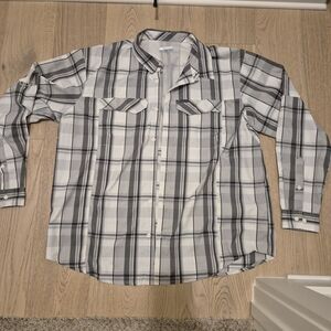 Columbia Men's Black and White Plaid Long Sleeve Shirt